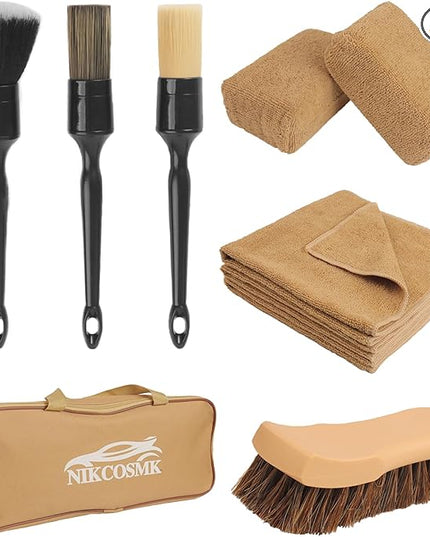 10PCS Car Cleaning Kit, Car Detailing Kit Interior Cleaner, Long Bristle Horse Hair Leather Cleaning Brush, Car Detailing Brushes, Microfiber Cloth & Applicator, Car Cleaning Supplies for Interior