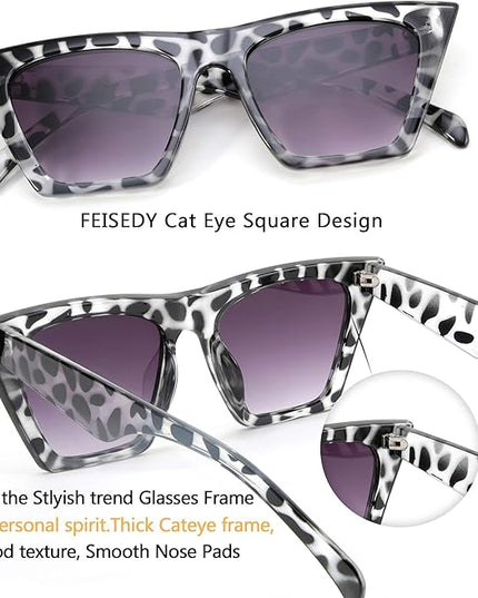 FEISEDY Vintage Square Cat Eye Sunglasses Women Trendy Cateye Sunglasses B2473
