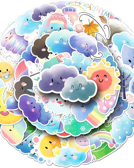 Soft Pastel Weather Vinyl Stickers, 50 PCS Waterproof Watercolor Character Decals for Laptops, Scrapbooking, Journals, Notebooks, Water Bottles, Suitcases, Phones & DIY Decor