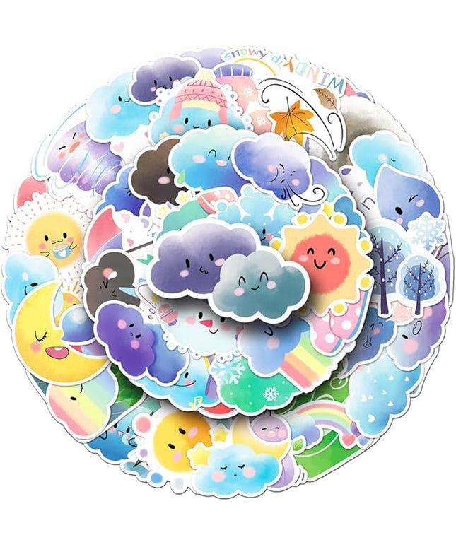 Soft Pastel Weather Vinyl Stickers, 50 PCS Waterproof Watercolor Character Decals for Laptops, Scrapbooking, Journals, Notebooks, Water Bottles, Suitcases, Phones & DIY Decor