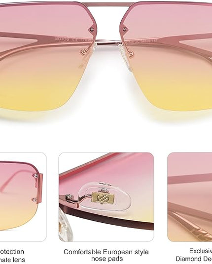 SOJOS Trendy Aviator Sunglasses Mens Womens Retro Metal Rimless Frame Shades Lentes De Sol Para Mujer SJ1192