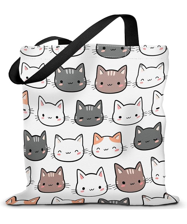 Canvas Tote Bag for Women，Cute Heavy-Duty Shoulder Bag with Zipper Pocket -Travel Tote for Grocery, Gym,Shopping