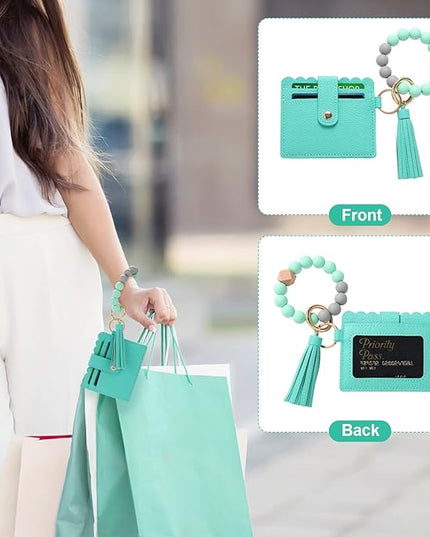 Wristlet Keychain for Women Silicone Key Ring Bracelet Wristlet Wallet Bracelet Keychain Card Holder Keyring
