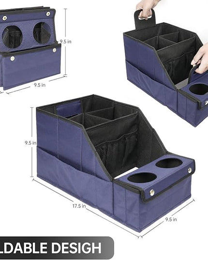 MULISOFT Car Seat Organizer, Backseat Car Organizer with 11 Storages Compartments and 2 Cup Holders, Blue