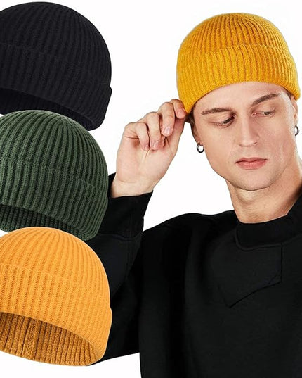 ROYBENS Swag Wool Knit Cuff Short Fisherman Beanie for Men Women, Winter Warm Hats
