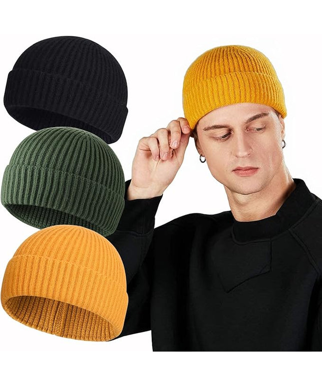 ROYBENS Swag Wool Knit Cuff Short Fisherman Beanie for Men Women, Winter Warm Hats