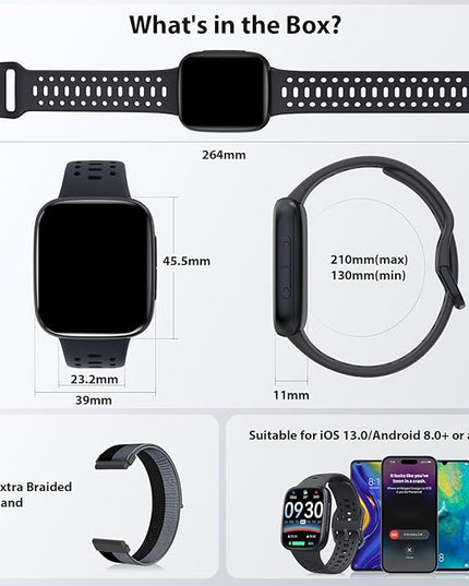 Smart Watches for Men Android iPhone (2 Bands), [1.85" AMOLED Screen] Smartwatch Fitness Tracker 3ATM Waterproof with Bluetooth Calls, AI Control, Heart Rate/SpO2/Sleep Monitor, 7 Days Battery