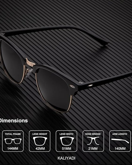 KALIYADI Sunglasses Men Polarized Sunglasses for Men Women Unisex Semi-Rimless Frame Retro Driving Sun Glasses UV Blocking