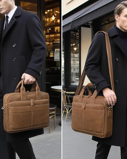 Augus Leather Messenger Bag for Men Vintage Travel Backpack 17 inch laptop Briefcase Shoulder Bags