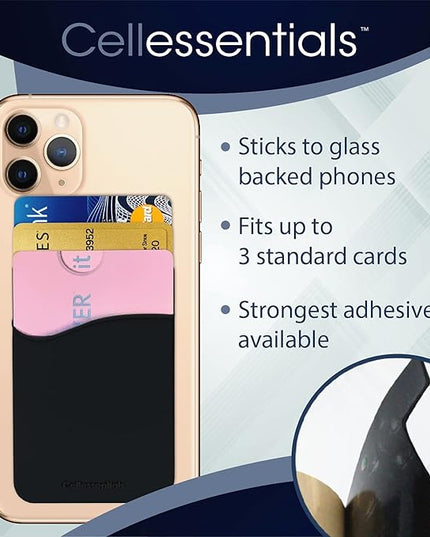 USA Merchant Redesigned Card Holder - Silicone Stick on Cell Phone Wallet with Pocket for Credit Card ID Business Card - iPhone Android & Smartphones (White, Grey, Pink, Black, Navy)