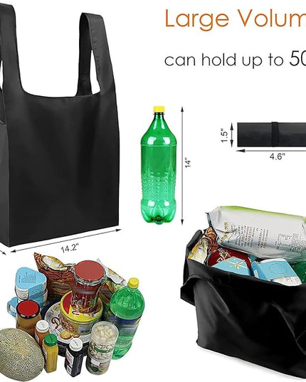 BeeGreen Black Reusable Grocery Bags Shopping Bags for Groceries 12 Pack Heavy Duty - Foldable Polyester Grocery Totes with Handles and Zipper Bag, Large Travel Washable Holiday Tote Bag Bulk