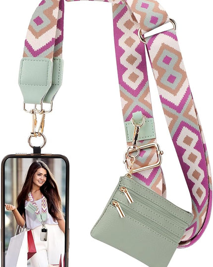 XANGNIER Clip and Go Strap for Phone with Wallet Crossbody, Phone Strap with Zippered Wallet, Adjustable Anti Theft Cellphone Lanyard for Women, Cellphone Chain Accessories Green