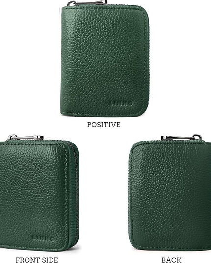Linno RFID 20 Slots Credit Card Holder Genuine Leather Small Wallet for Women or Men with Zipper