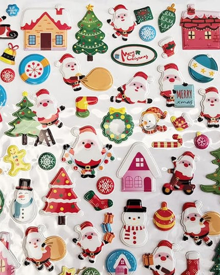 3D Christmas Puffy Stickers 4 Sheets 300+ Waterproof Santa Snowman Tree Themed Stickers for Xmas Crafts, Scrapbooking, Gifts, Party Decor for age13+