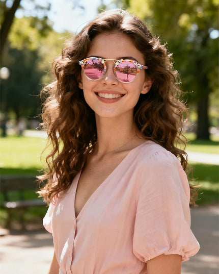 CARFIA Small Face Acetate Polarized Sunglasses for Women UV Protection, Retro Double Bridge Eyewears Metal Brow Round Sunnies
