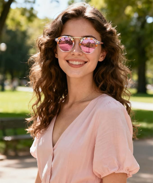 CARFIA Small Face Acetate Polarized Sunglasses for Women UV Protection, Retro Double Bridge Eyewears Metal Brow Round Sunnies