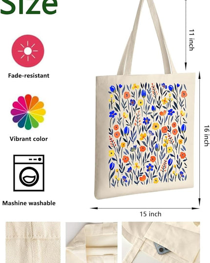 AUSVKAI Canvas Tote Bag for Women, Aesthetic Cute Grocery Grocery Reusable Cotton Gift Bag for Shooping Beach Trendy Gifts