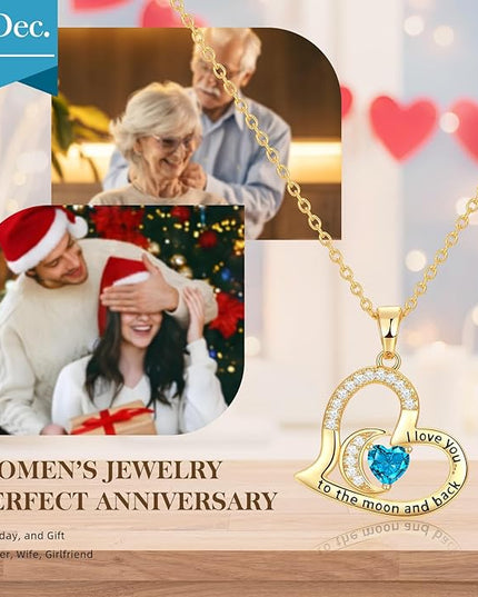 Anniversary Necklace for Women Birthstone Jewelry for Wife Gifts for Her Wife Birthday Gift Ideas Anniversary for Girlfriend I love you to the moon and back Necklaces Filled 925 Sterling Sliver