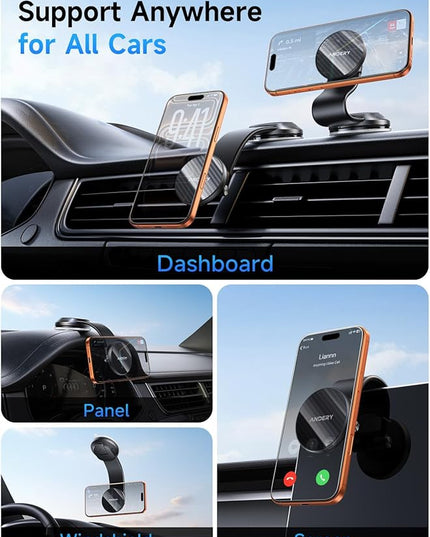 Car Phone Holder for MagSafe [360° Adjustable Memory Alloy Arm | 2400gf Strongest Magnetic Power] Bendable Car Mount, Phone Holders for Your Car for iPhone 17-12 & All Smartphones, with Dashboard Pad