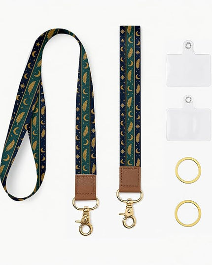 Cell Phone Lanyard with Wrist Strap, Vintage Boho Feather Neck Lanyard for Phones, Wallet, Car Keys and ID Badge – Universal Set