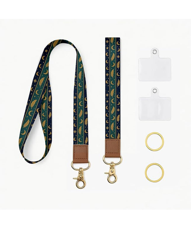 Cell Phone Lanyard with Wrist Strap, Vintage Boho Feather Neck Lanyard for Phones, Wallet, Car Keys and ID Badge – Universal Set