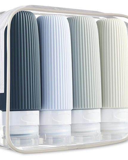 Travel Bottles for Toiletries, Tsa Approved 3oz Portable Travel Bottles, BPA Free Leak Proof Squeezable Silicone Travel Size Containers, Travel Accessories with Clear Toiletry Bag (4 Pack)
