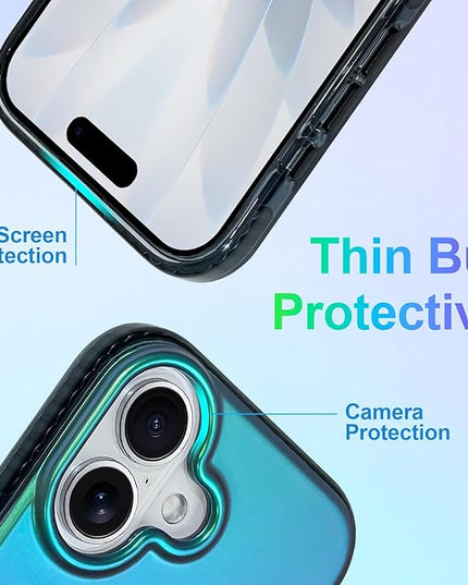 Aesthetic Case for iPhone 17 Case for Women Girls [Compatible with Magsafe] Cute Girly Trendy Glitter Sparkly Rainbow Magnetic Protective Phone Cover, Matte Iridescent Blue & Green