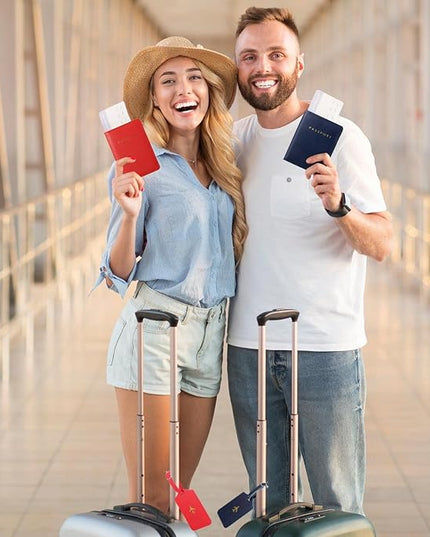 2 Pieces Passport Covers and 2 Pieces Luggage Tags, Passport Holder Travel Suitcase Tag (Red, Blue)