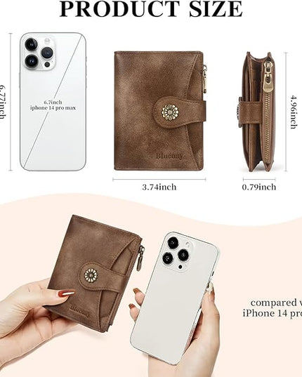 Blucoay Womens Wallet,RFID Blocking Wallet Women Soft Leather Bifold Wallets For Women Card Holder With Removable ID Window redbrown