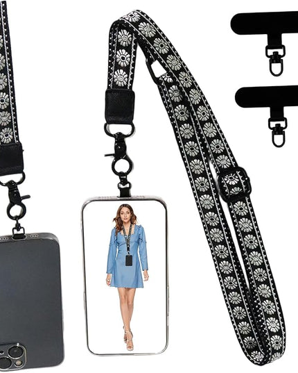 Adjustable Lanyard for Phone, Camera, Name Tags, ID card, Keychain and Wristlet Straps with 2 phone pads(Black)