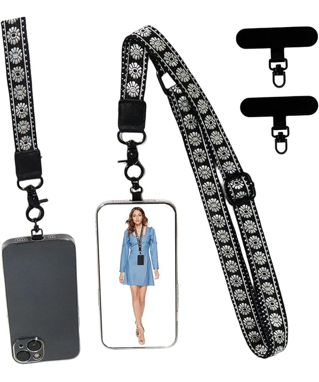 Adjustable Lanyard for Phone, Camera, Name Tags, ID card, Keychain and Wristlet Straps with 2 phone pads(Black)