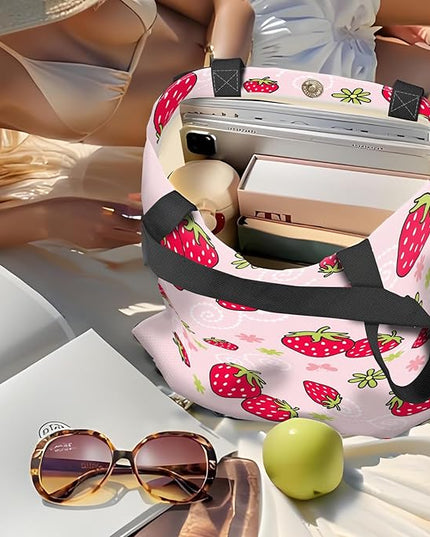 Canvas Tote Bag for Women，Cute Heavy-Duty Shoulder Bag with Zipper Pocket -Travel Tote for Grocery, Gym,Shopping