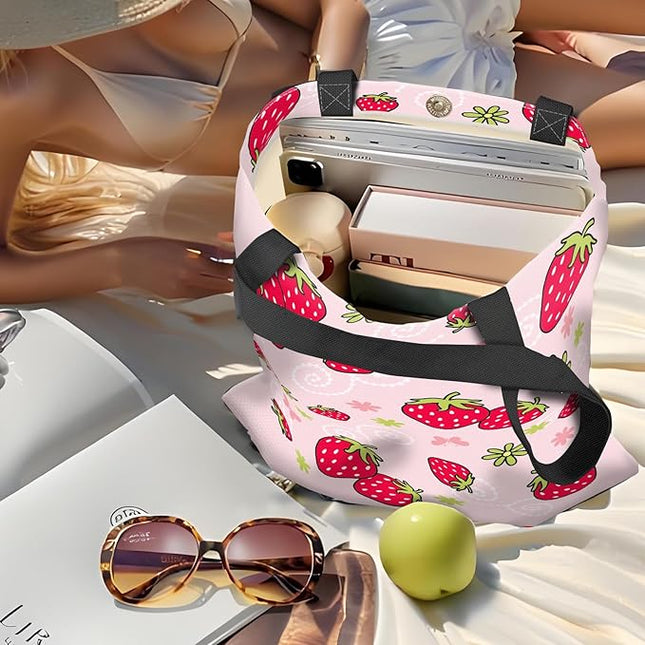 Canvas Tote Bag for Women，Cute Heavy-Duty Shoulder Bag with Zipper Pocket -Travel Tote for Grocery, Gym,Shopping