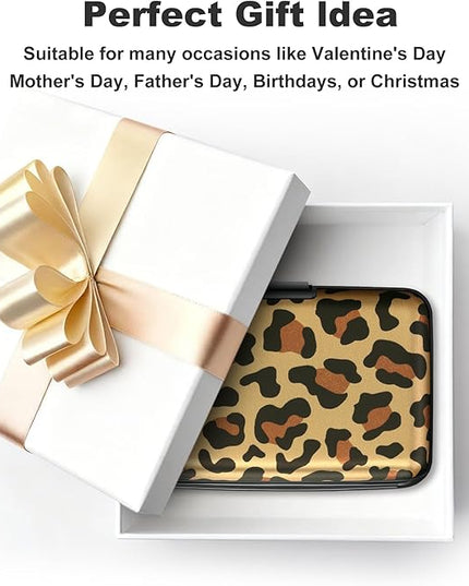 ELFISH Mini RFID Aluminum Wallet Credit Cards Holder Business Card Case Metal ID Case for Men Women（Leopard