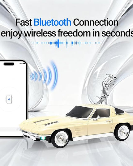 Retro American Style car Bluetooth Speaker, Portable Wireless Outdoor Speaker, TWS Stereo, Support USB/TF/AUX, Party Bluetooth Speaker with Microphone,Classic car Gifts for Men(Beige)