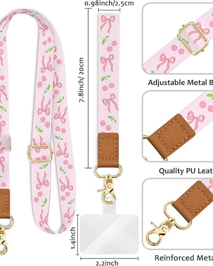Cute Phone Lanyard Crossbody Strap, Girly Bowknot Cell Phone Lanyard for Women, Wrist Strap Wristlet Adjustable Accessories Around The Neck for Keychain Travel Beach Essentials Gift
