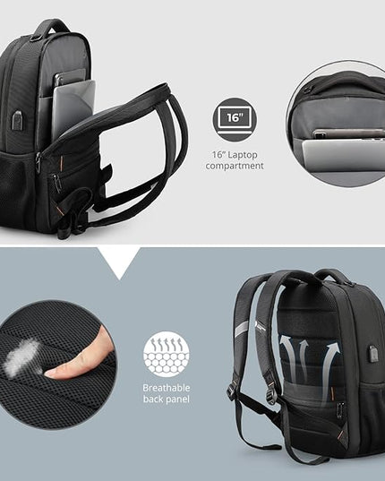Swissdigital Design Travel Laptop Backpack, College Laptops Backpack with USB Charging Port for Men and Women Fits 16 Inch Notebook, Black | SD1670-01