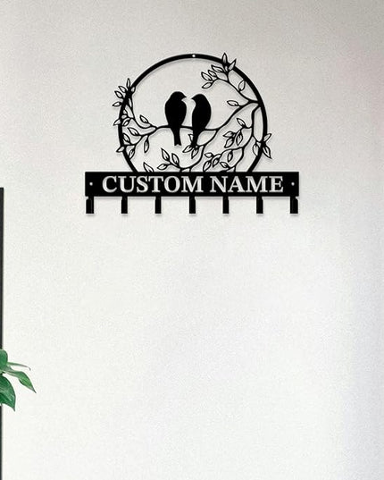 Personalized Custom Name Birds of Trees Wall Key Hooks,Metal Birds of Trees Art Clothes Hooks,Metal Birds of Trees Wall Home Storage Decorative,For Front Door, Hallway, Kitchen, Bedroom (Style F)