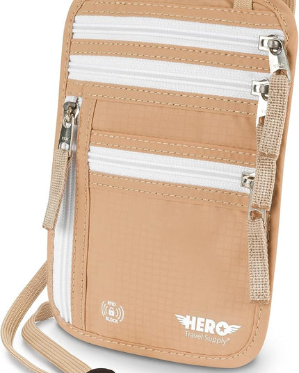 HERO Neck Wallet - RFID Blocking Passport Holder, Easy to Conceal and Pouch