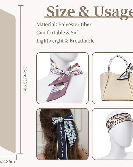 4 Pack Purse Scarf Handbags Skinny Twill Hair Scarves Narrow Neck Scarf Band Women Fashion Accessories Bag Charms