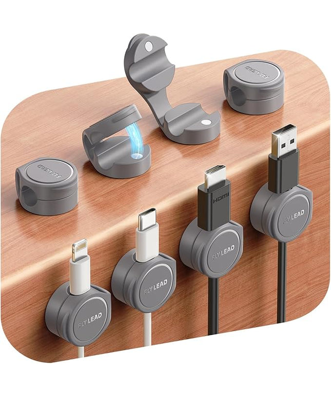 8-Pack Cord Organizer Magnetic Cable Clips, Desk Cable Management Wire Hider, FLYLEAD Silicone Cord Holder for Nightstand, Cable Organizer for Office Workspaces Desktop Organization Home Accessories