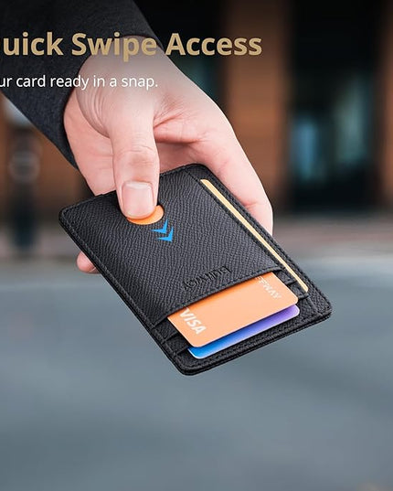Buffway Slim Minimalist Front Pocket RFID Blocking Leather Wallets for Men and Women - Galaxy Black