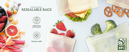 100% Compostable Food Storage Bags [Snack 300 Pack] Eco-Friendly Freezer Bags, Resealable Bags, Heavy-Duty, Reusable, Off-White by Earth's Natural Alternative