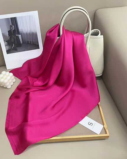 CHUNG Women's Square Satin Scarf 27.5" Bandanas Solid 50s Retro Neck Scarves Emulation Silk Handbag Hair Ribbons Necktie