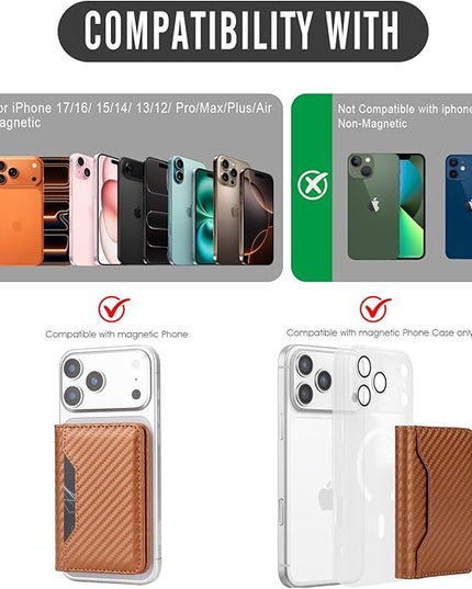 ASAPDOS For MagSafe Wallet,Magnetic Card Holder RFID Blocking Wallet with 5 Card Slots & Cash Pocket For iPhone 17/16/ 15/14/ 13/12/ Pro/Max/Plus/Air Carbon Coffee