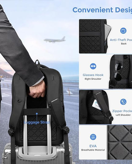 17.3 Inch Laptop Backpack for Travel Work Office College, 30L Water Resistant Casual Daypack, Lightweight Computer Backpack for Men Women, Business Laptop Bag with USB Charging Port - Black