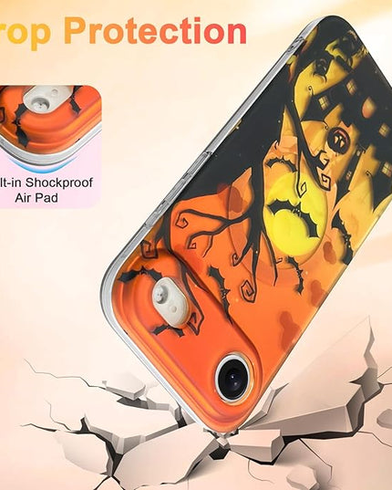 Halloween Case for iPhone Air Case [ Compatible with Magsafe ] Holographic Orange Sky with Black Castle, Bats, Ghosts and Pumpkins Pattern Design, Creative Magnetic Protective Phone Cover