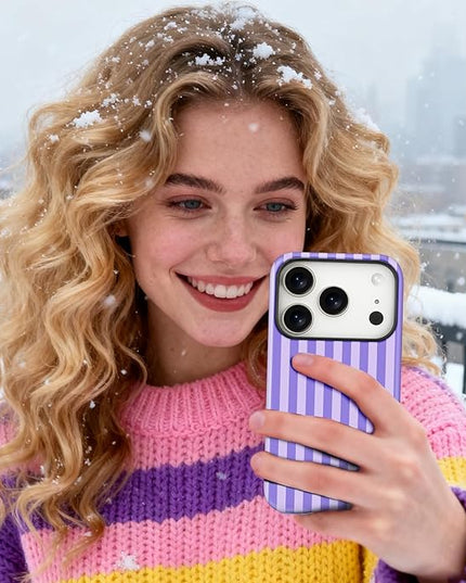 Magnetic for iPhone 17 Pro Max Case Cute Stripes Phone Case, Shockproof Slim TPU and Hard PC Protective Phone Cover Compatible with MagSafe Designed for Women Girls, Light Purple