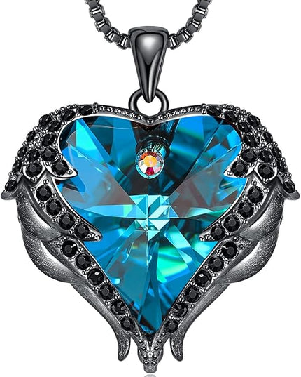 CDE Christmas Gifts for Women Angel Wings Necklace for Women with Birthstone, Love Heart Silver Tone/Gold Tone Pendant, Ideal Anniversary or Birthday Jewelry Gifts for Wife Girlfriend Her