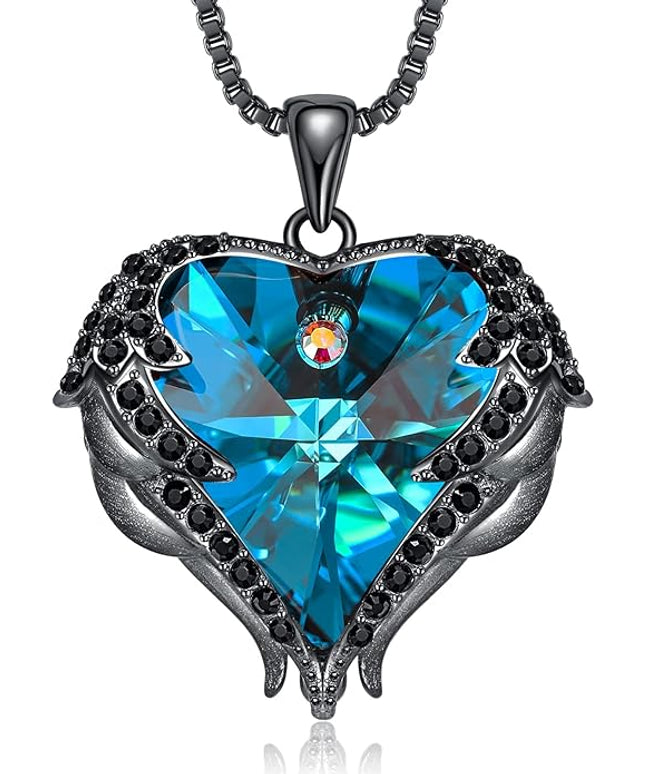 CDE Christmas Gifts for Women Angel Wings Necklace for Women with Birthstone, Love Heart Silver Tone/Gold Tone Pendant, Ideal Anniversary or Birthday Jewelry Gifts for Wife Girlfriend Her